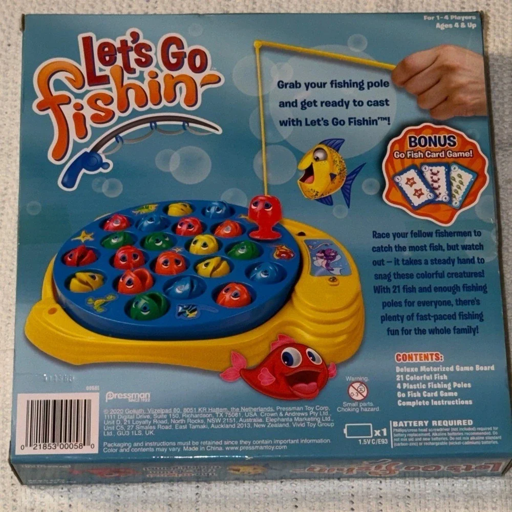 Pressman Let's Go Fishin' Game with Bonus Go Fish Card Game 21 Fish 4 Poles NEW